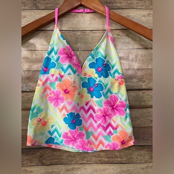 Ocean Pacific Girls 2-Piece Tankini Swimsuit Pink Floral Size: 10-12 - Picture 1 of 9